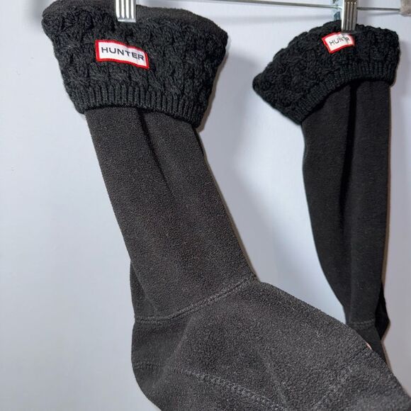 Hunter Original Tall Cable Knit Cuff Welly Boot Socks Black Size M 5-7 - Picture 3 of 5
